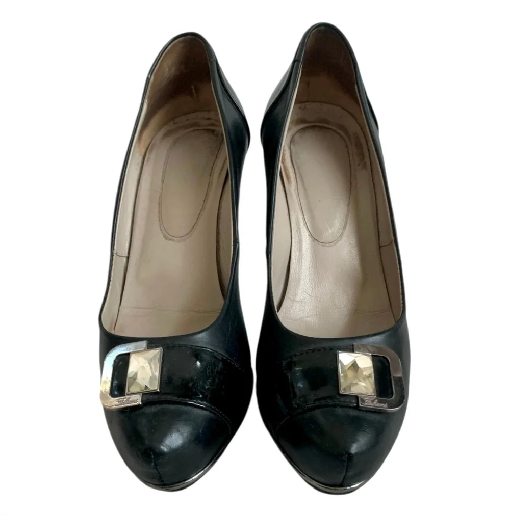 FABIANI Italy Black Leather Crystal Stiletto Heels Platform Pumps Designer Shoes